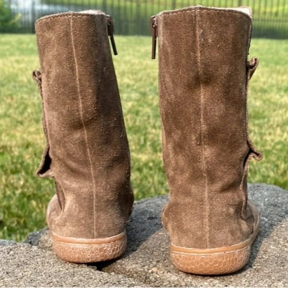 TIEMPO BOOTS~GOLD EMBOSSED~LEATHER CLOCK BUTTONS~TAUPE~SOFT SUEDE EXTERIOR ~BR
